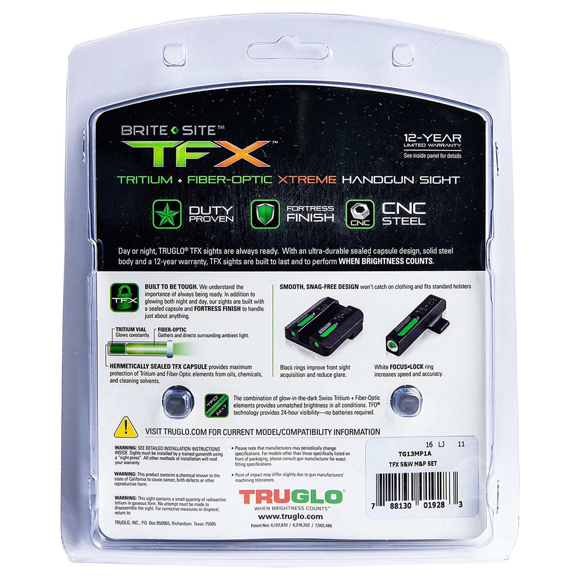 TruGlo TFK Fiber Optic Tritium Sight Accessories for S&W M&P Models (2 Pack)