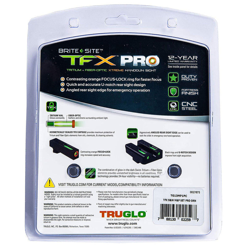 TruGlo Pro TFK Fiber Optic Tritium Sight for Smith & Wesson M&P Models (2 Pack)