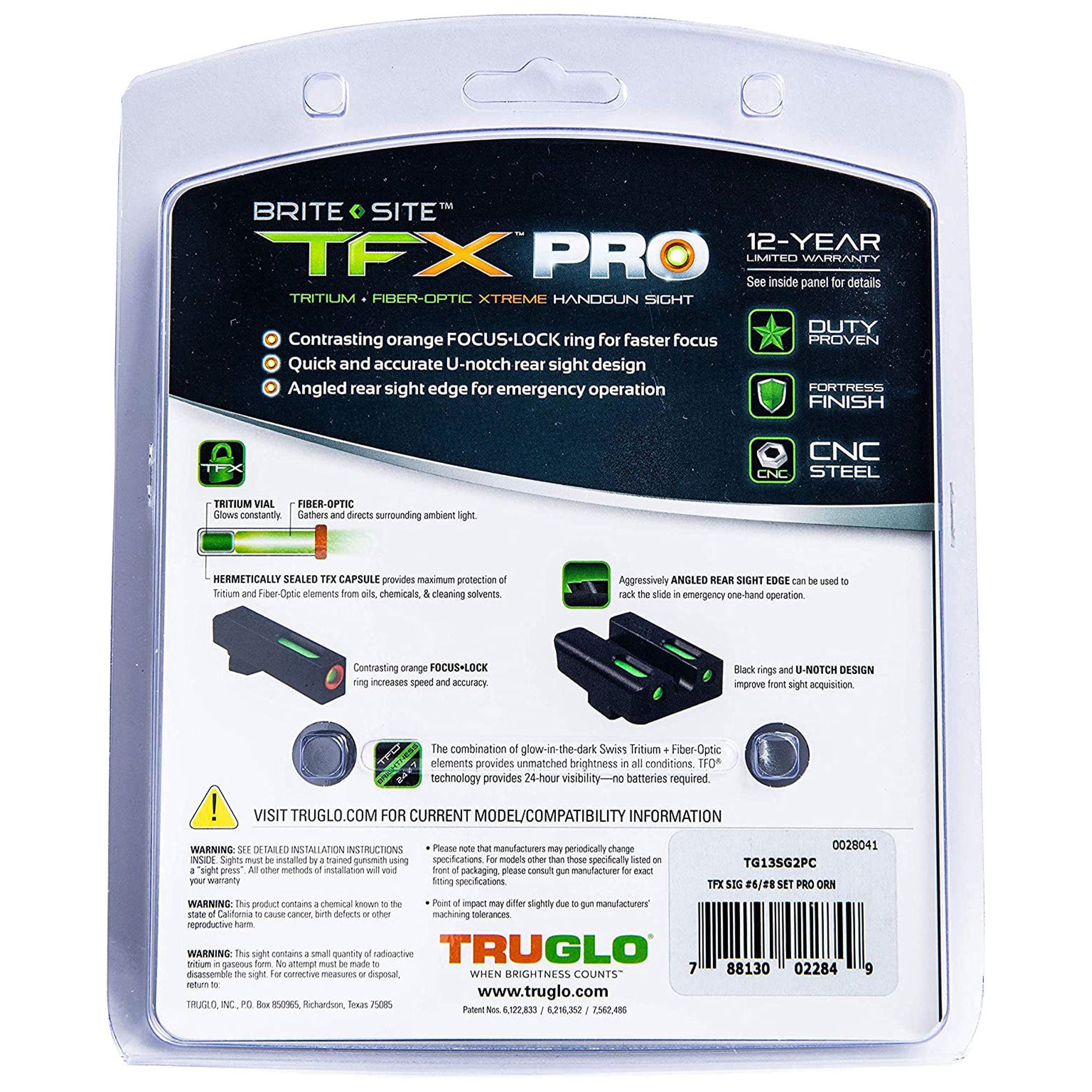 TruGlo Pro TFK Fiber Optic Tritium Handgun Sight for Sig Sauer Pistols (2 Pack)