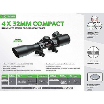 TruGlo 4 x 32 In Compact Illuminated Aluminum Shotgun Scope w/ Rings (2 Pack)