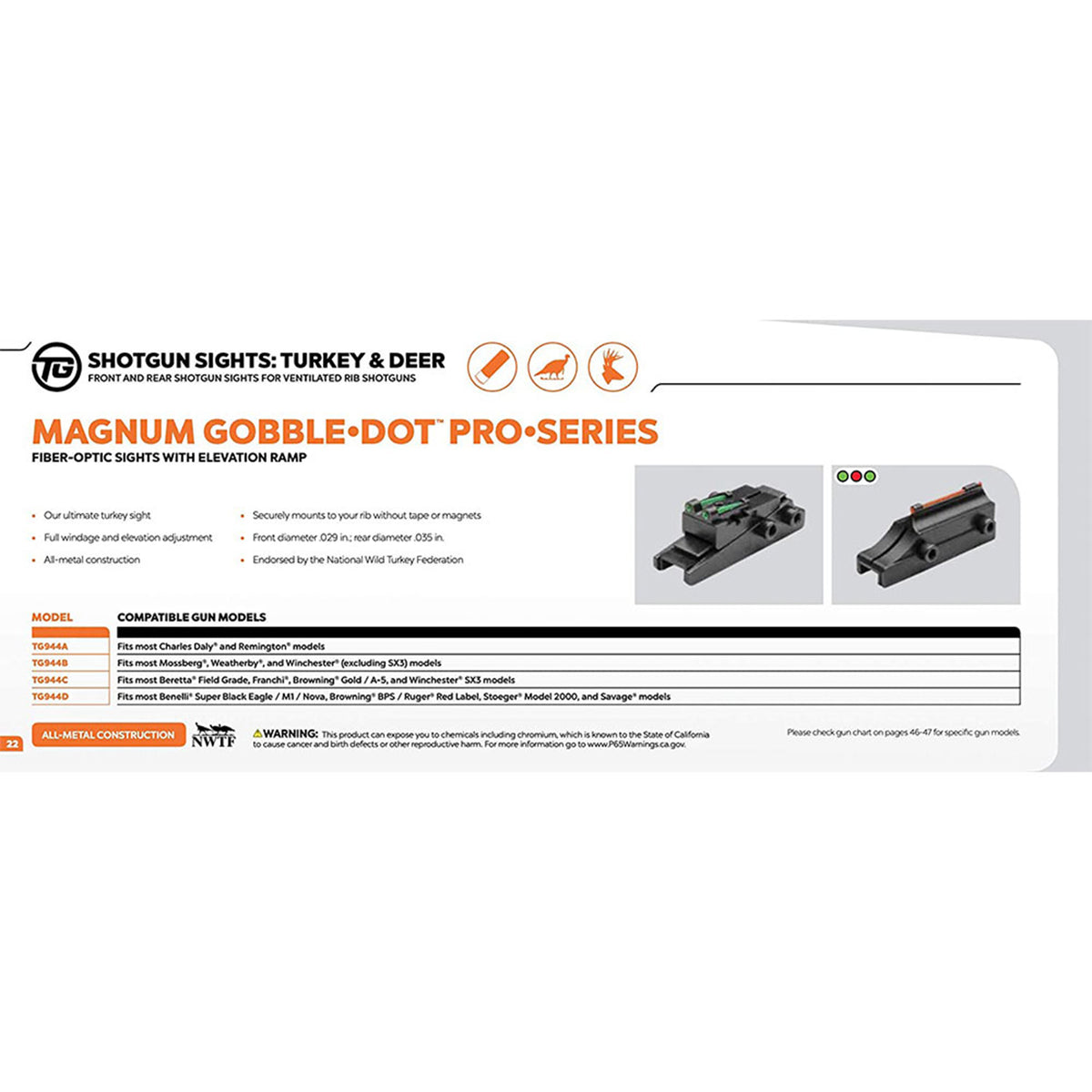 TruGlo Magnum Gobble Sight for Mossberg, Weatherby, & Winchester Models (2 Pack)