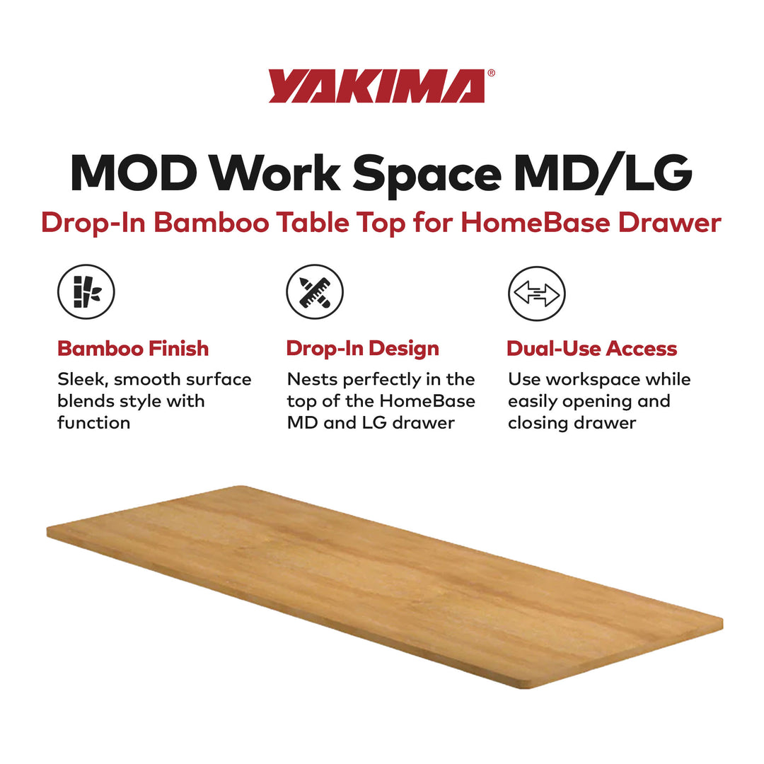 Yakima MOD Work Space Bamboo Finish Drop In Table Top fits MD and LG HomeBase - VMInnovations