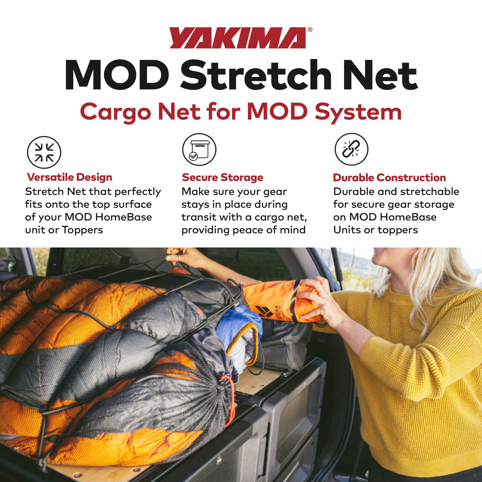 Yakima 32 x 19 Inch Cargo Stretch Net for MOD HomeBase Unit or Toppers, Black - VMInnovations