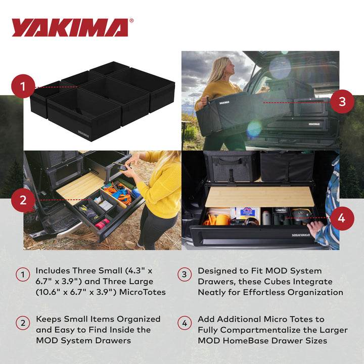 Yakima MOD MicroTotes Drawer Organizational Cubes with Collapsible Design, Black