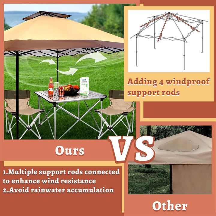 Suntime 13x13 Ft Instant Canopy Portable Commercial Gazebo Tent, Khaki(Open Box)