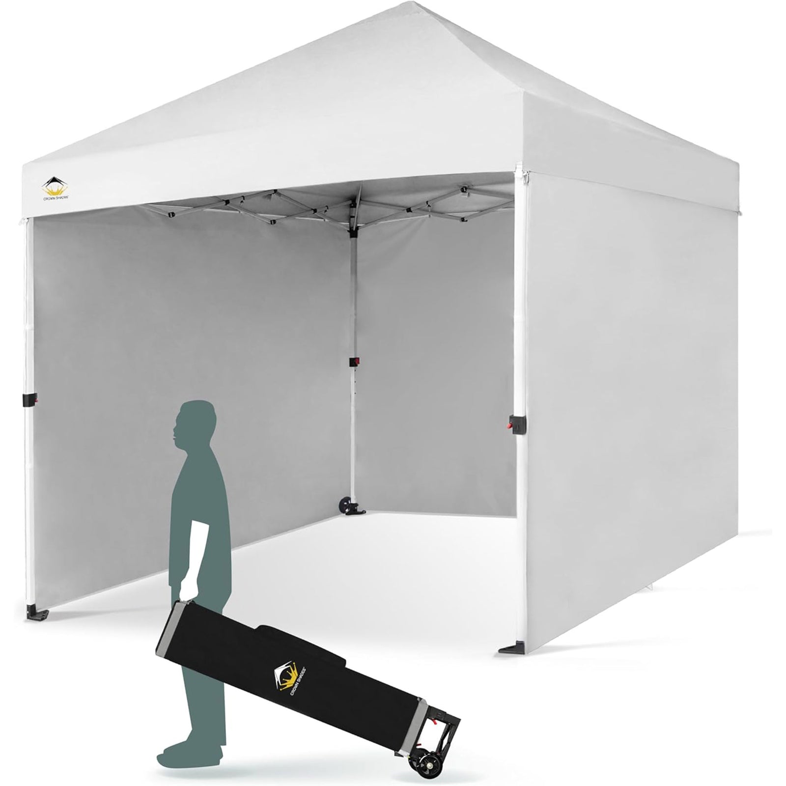 CROWN SHADES 8x8 Ft Pop Up Canopy Tent w/ Wheels & Sidewalls, White (Used) - VMInnovations