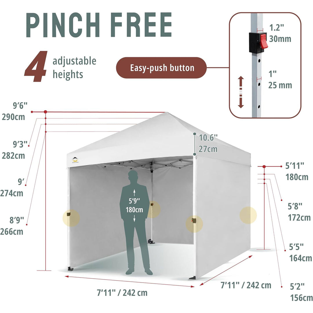 CROWN SHADES 8x8 Ft Pop Up Canopy Tent w/ Wheels & Sidewalls, White (Used)