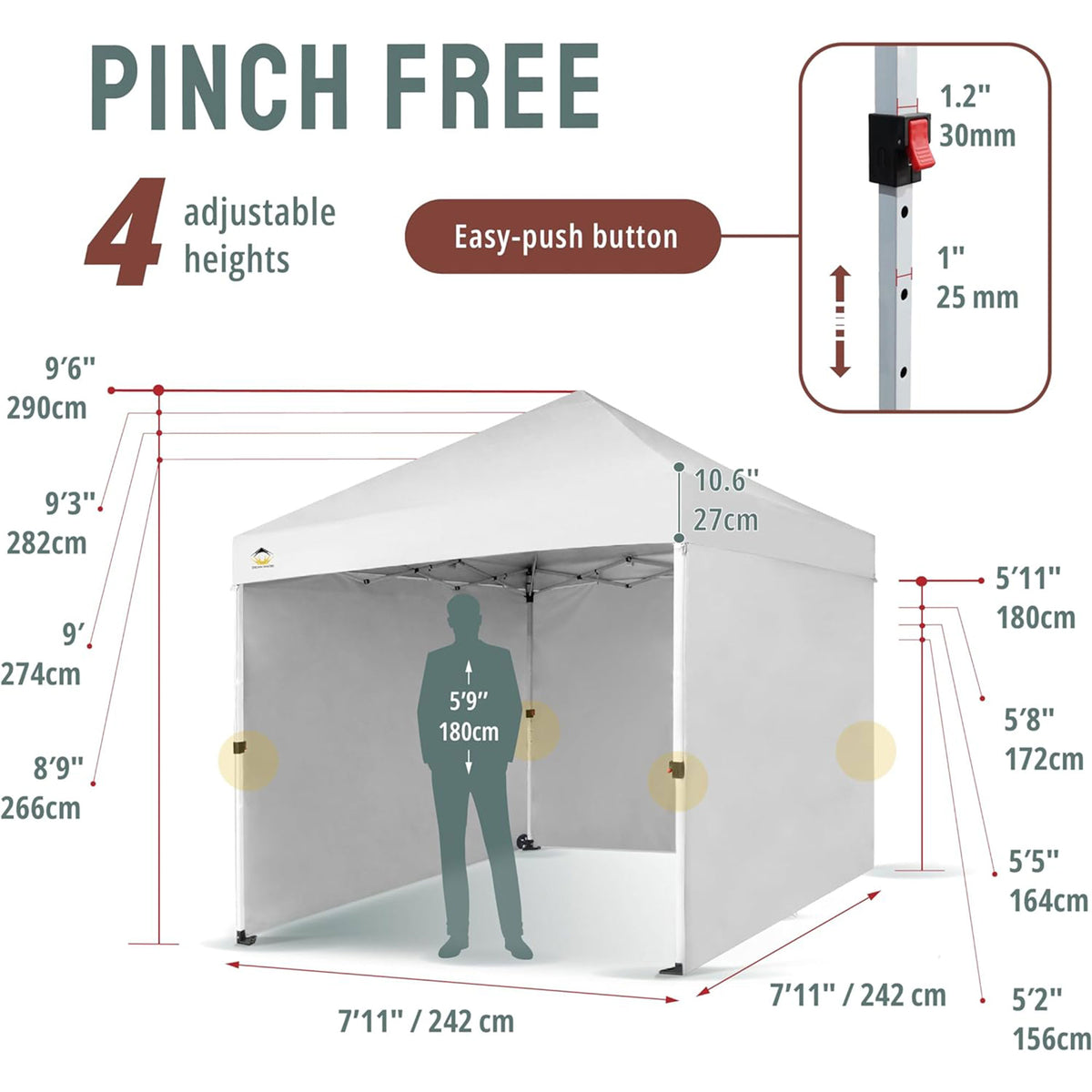 CROWN SHADES 8x8 Ft Commercial Pop Up Canopy Tent w/ Wheels & Sidewalls, White
