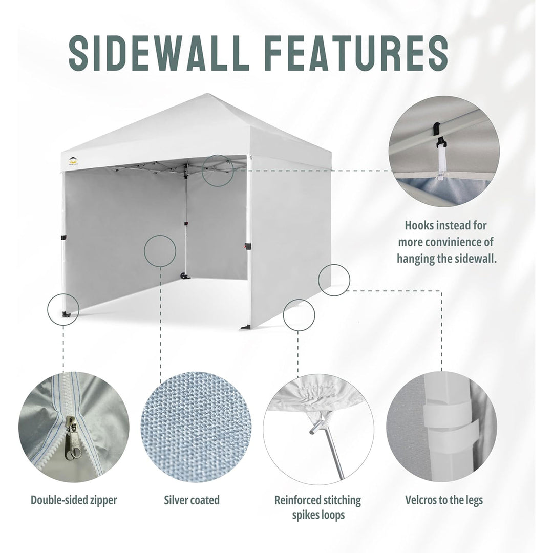 CROWN SHADES 8x8 Ft Pop Up Canopy Tent w/ Wheels & Sidewalls, White (Used)