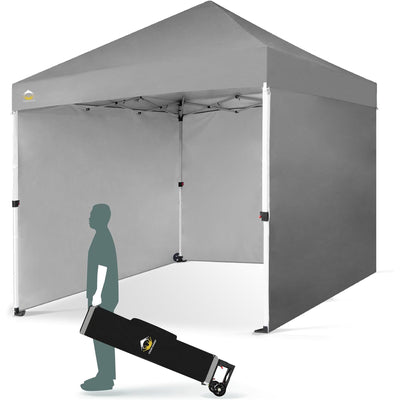 CROWN SHADES 8x8 Ft Commercial Pop Up Canopy Tent w/ Wheels & Sidewalls, Gray