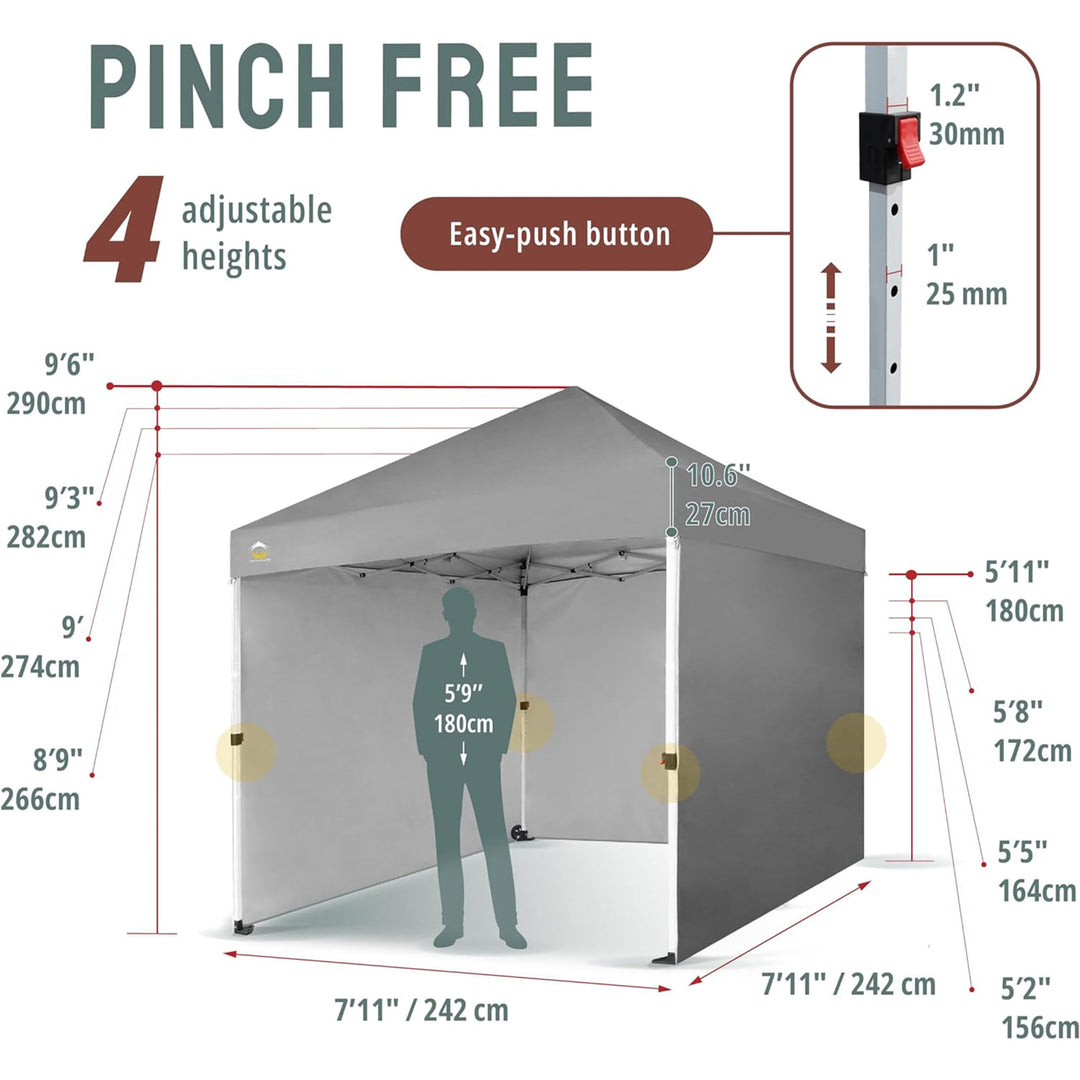 CROWN SHADES 8x8 Ft Pop Up Canopy Tent w/ Wheels & Sidewalls, Gray (Used)