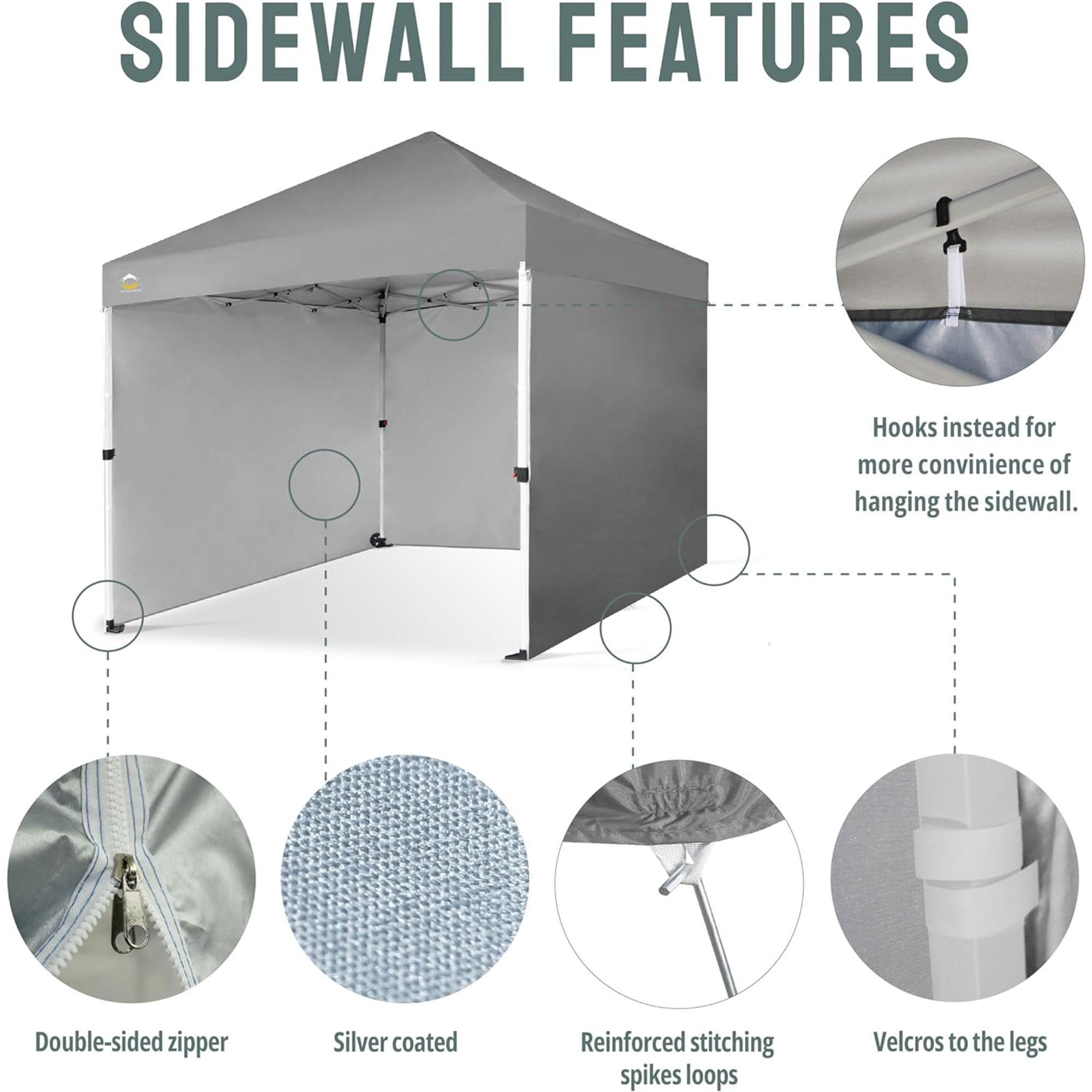 CROWN SHADES 8x8 Ft Commercial Pop Up Canopy Tent w/ Wheels & Sidewalls, Gray