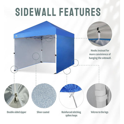 CROWN SHADES 8x8 Ft Commercial Pop Up Canopy Tent w/ Wheels & Sidewalls, Blue