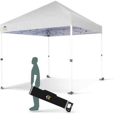 CROWN SHADES 8x8 Ft Commercial Pop Up Canopy Tent w/2 Wheels & Push Lock, White