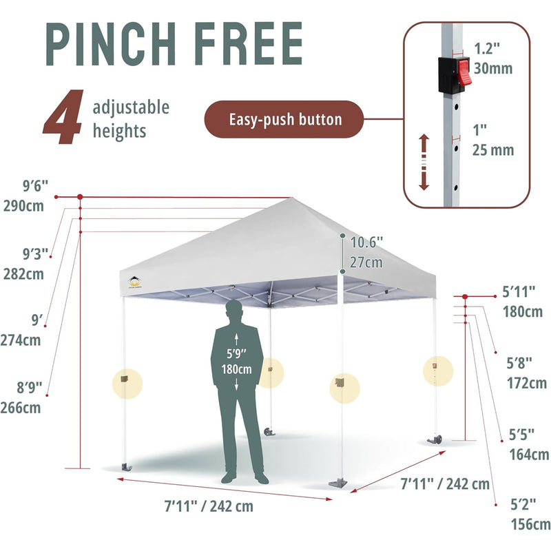 CROWN SHADES 8x8 Ft Commercial Pop Up Canopy w/2 Wheels & Push Lock, White(Used)