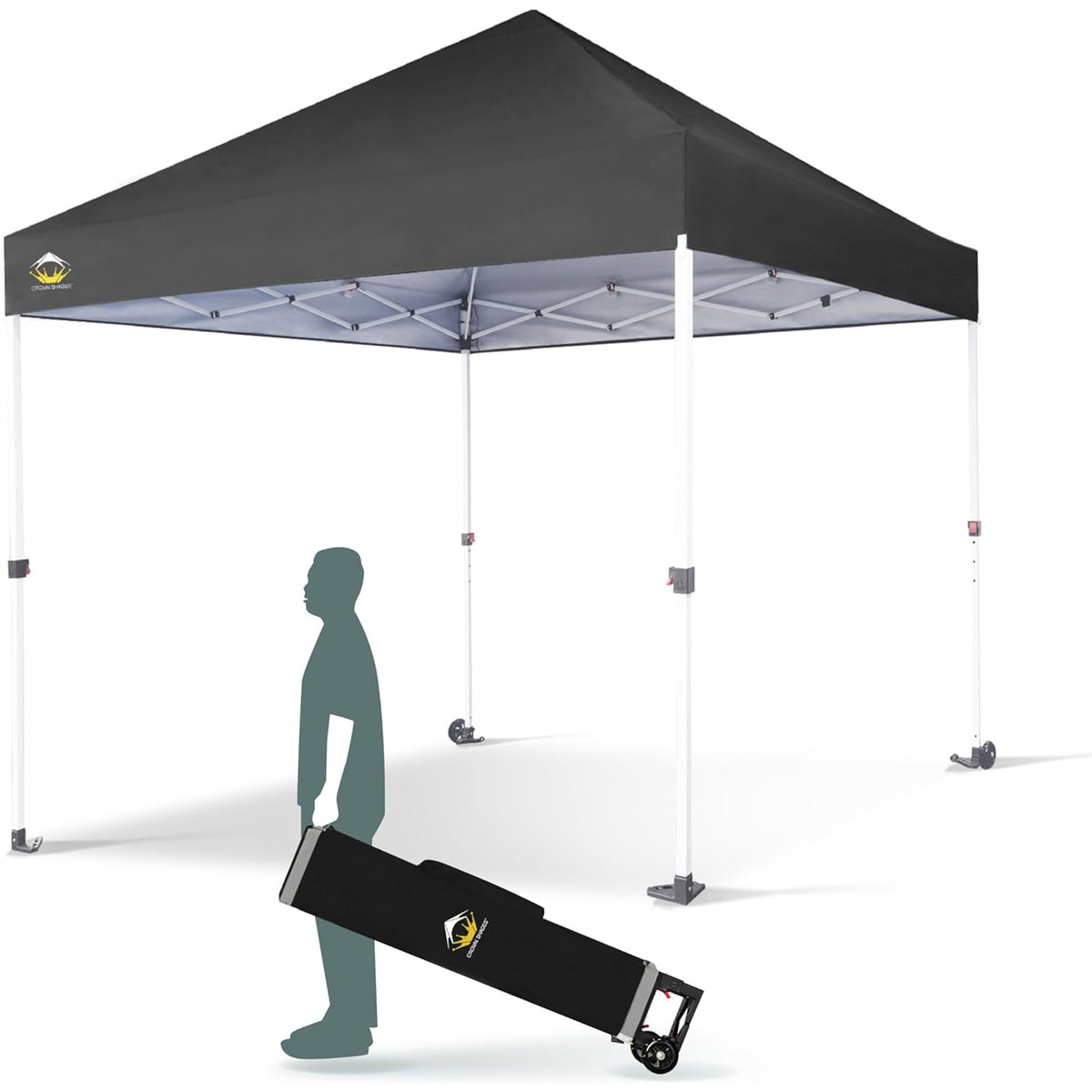 CROWN SHADES 8x8 Ft Commercial Pop Up Canopy Tent w/2 Wheels & Push Lock, Gray