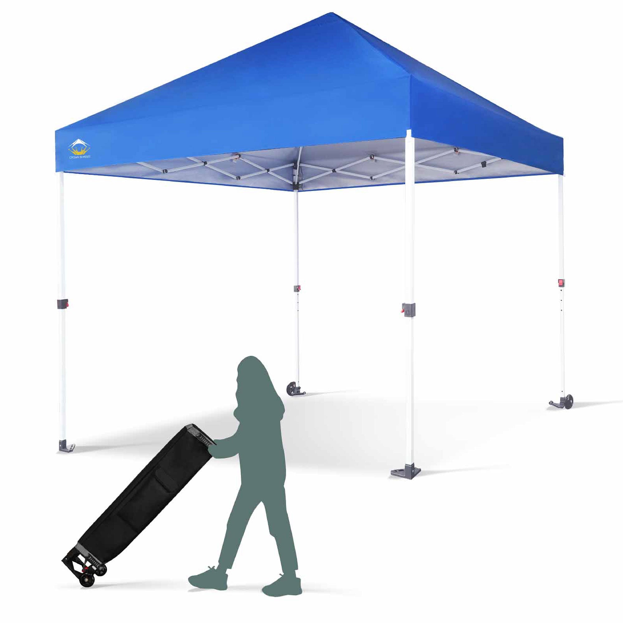 CROWN SHADES 8x8 Ft Commercial Pop Up Canopy Tent w/2 Wheels & Push Lock, Blue