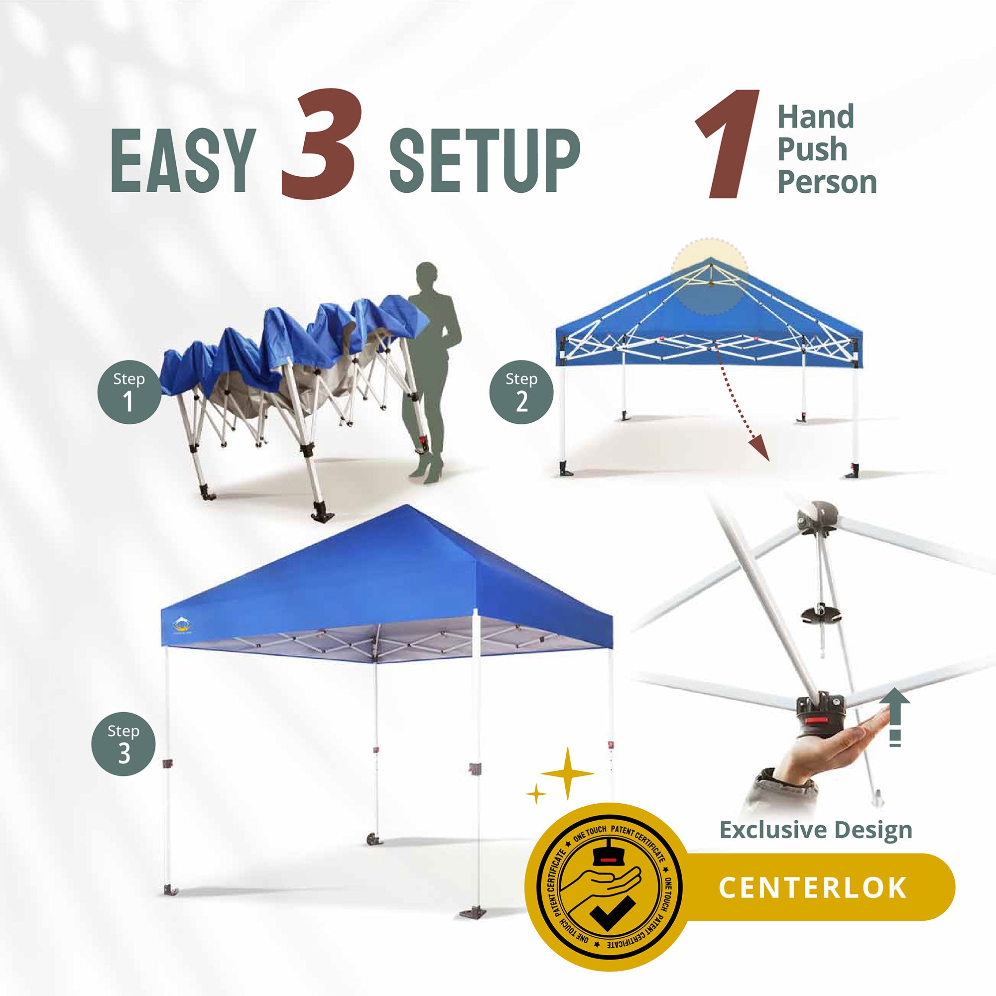 CROWN SHADES 8x8 Ft Commercial Pop Up Canopy Tent w/2 Wheels & Push Lock, Blue