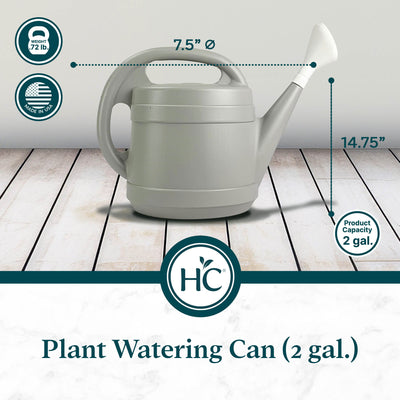 The HC Companies 2 Gallon Plant Watering Can with Large Mouth Feature, Gray
