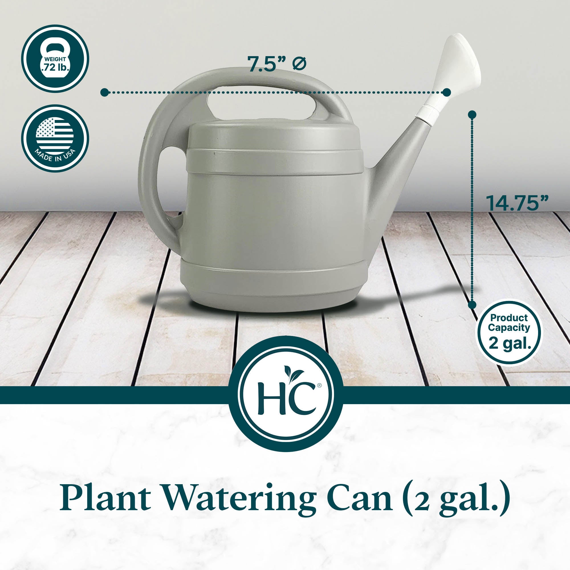The HC Companies 2 Gal Plant Watering Can w/Large Mouth Feature, Gray (Open Box) - VMInnovations