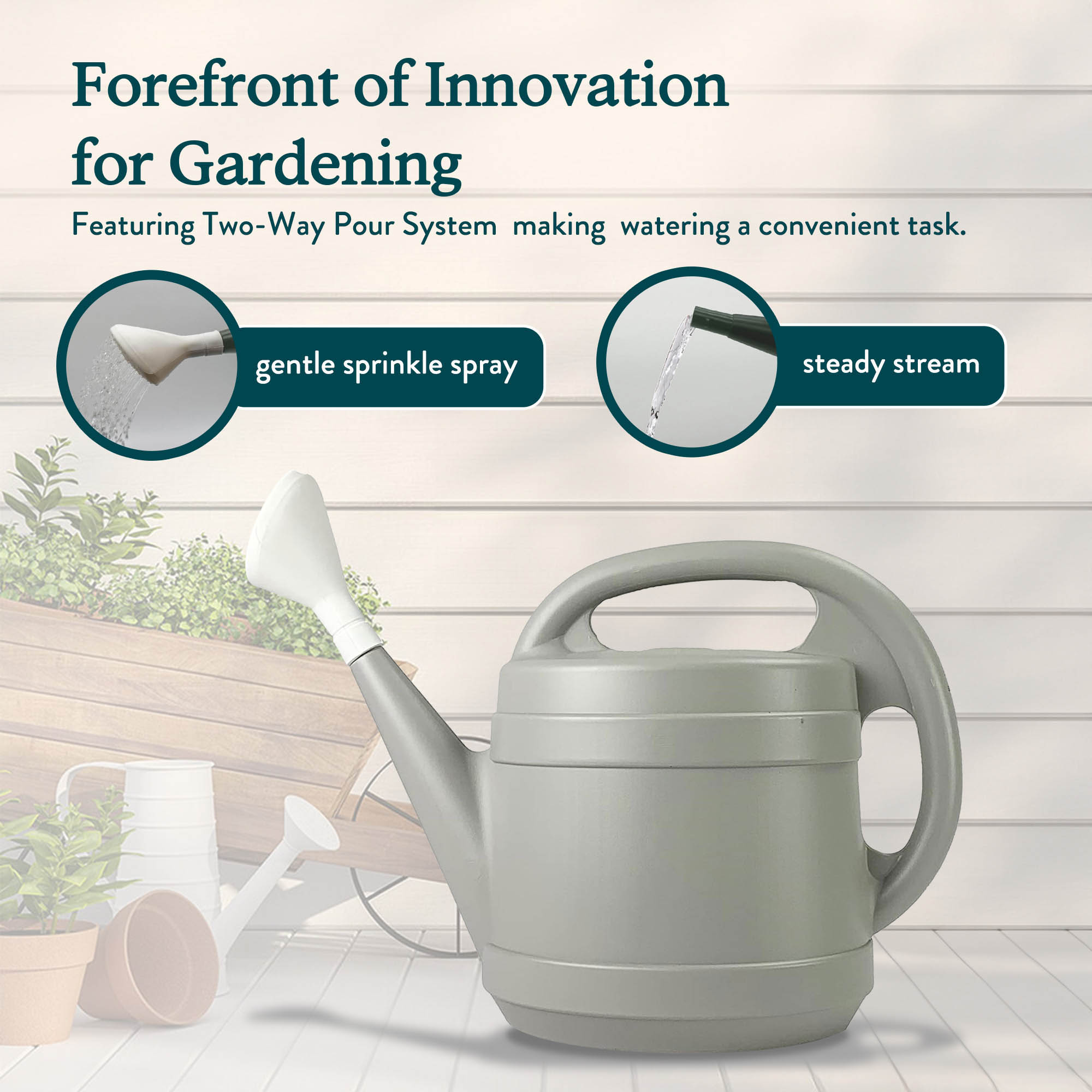 The HC Companies 2 Gal Plant Watering Can w/Large Mouth Feature, Gray (Open Box) - VMInnovations