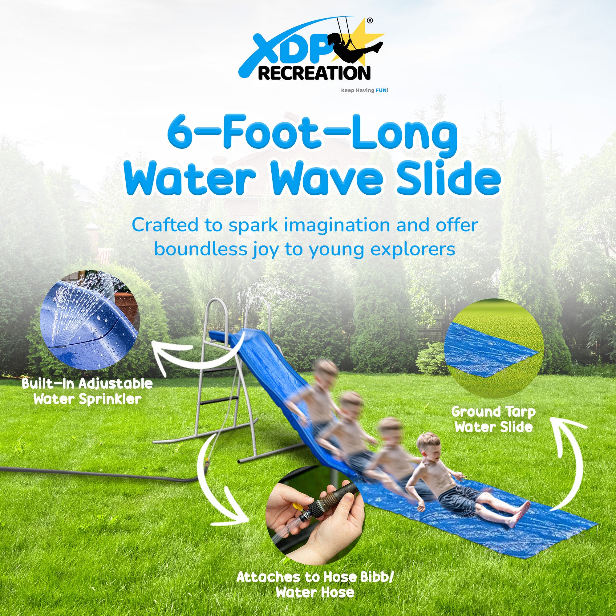 XDP 6ft Water Wave Slide w/Built In Adjustable Water Sprinkler (For Parts) - VMInnovations