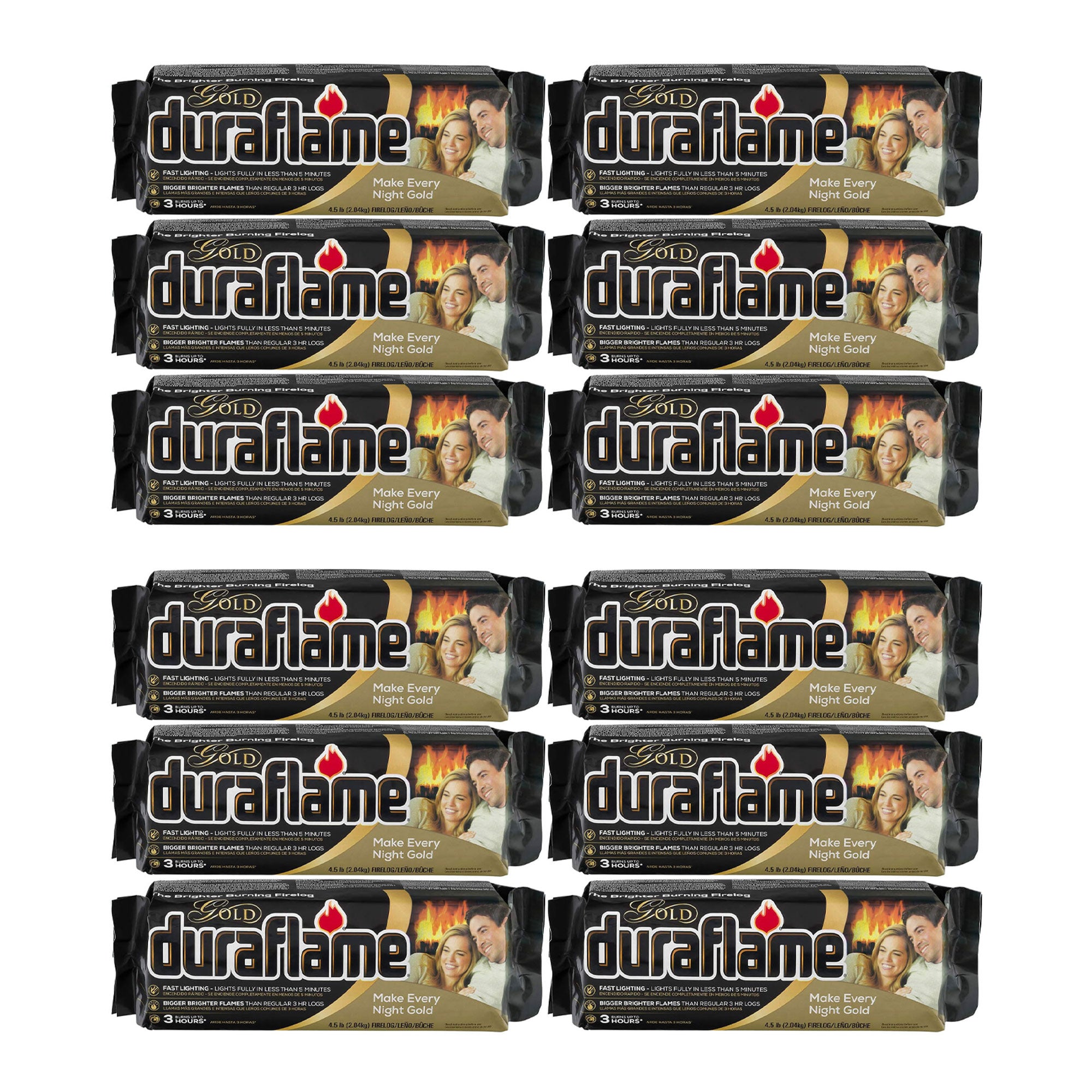 Duraflame 4.5 Pound Gold Premium Fast Lighting 3 Hour Burn Firelogs, Set of 12 - VMInnovations
