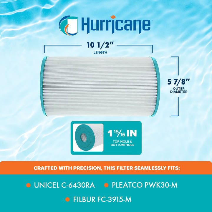 Hurricane Filters Spa Filter Cartridge, Pleatco PWK30-M & Unicel C-6430RA (Used)