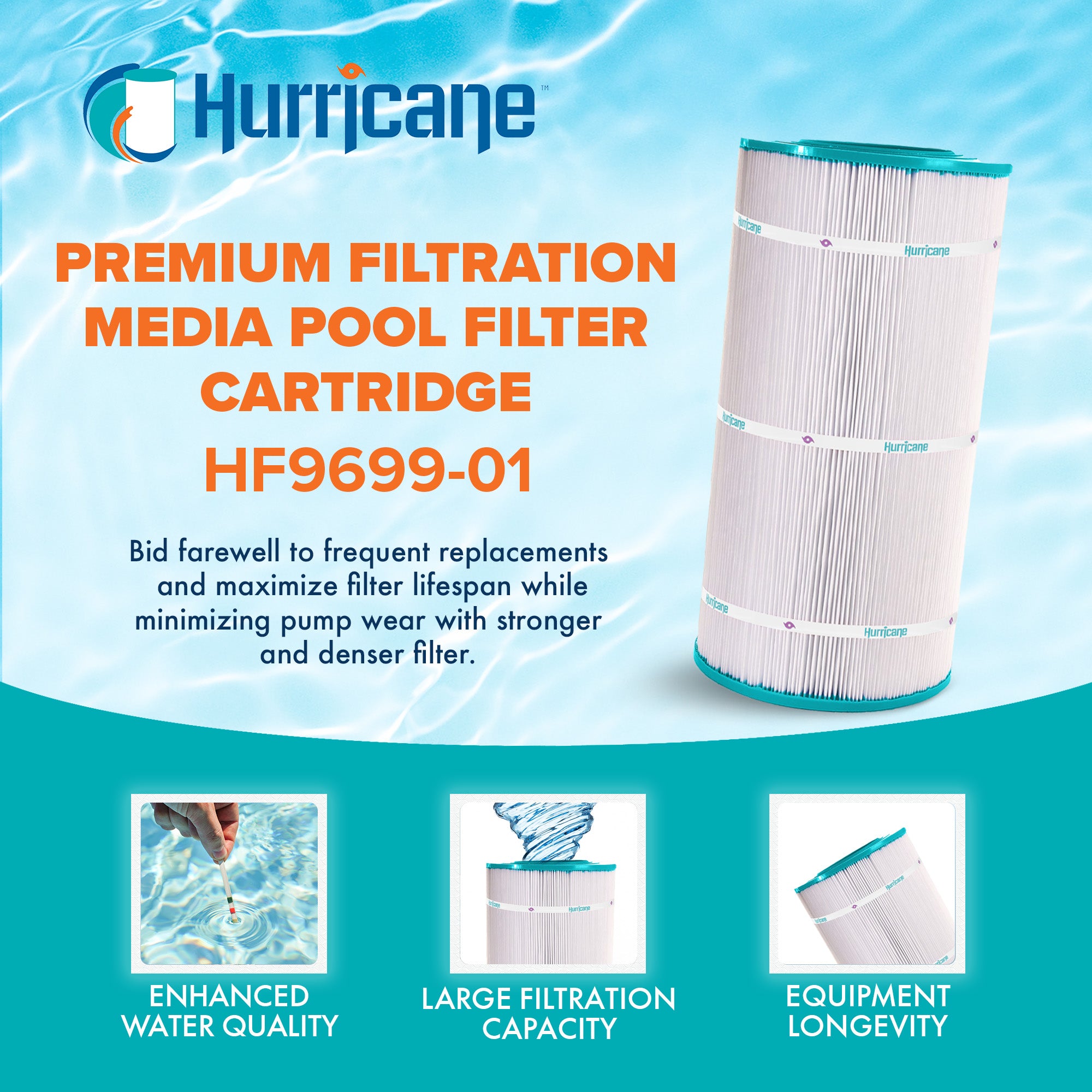 Hurricane HF9699-01 Advanced Pool and Spa Filter Cartridge Replacement, White - VMInnovations