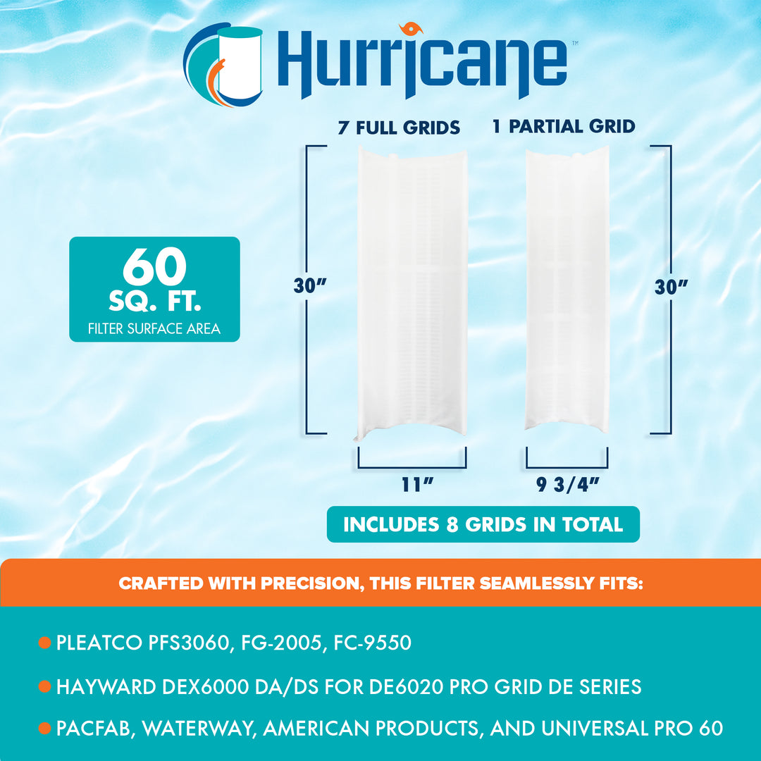 Hurricane 4 Pack HF-DE60-SET 60 Square Feet DE Grid Pool Filter Replacement