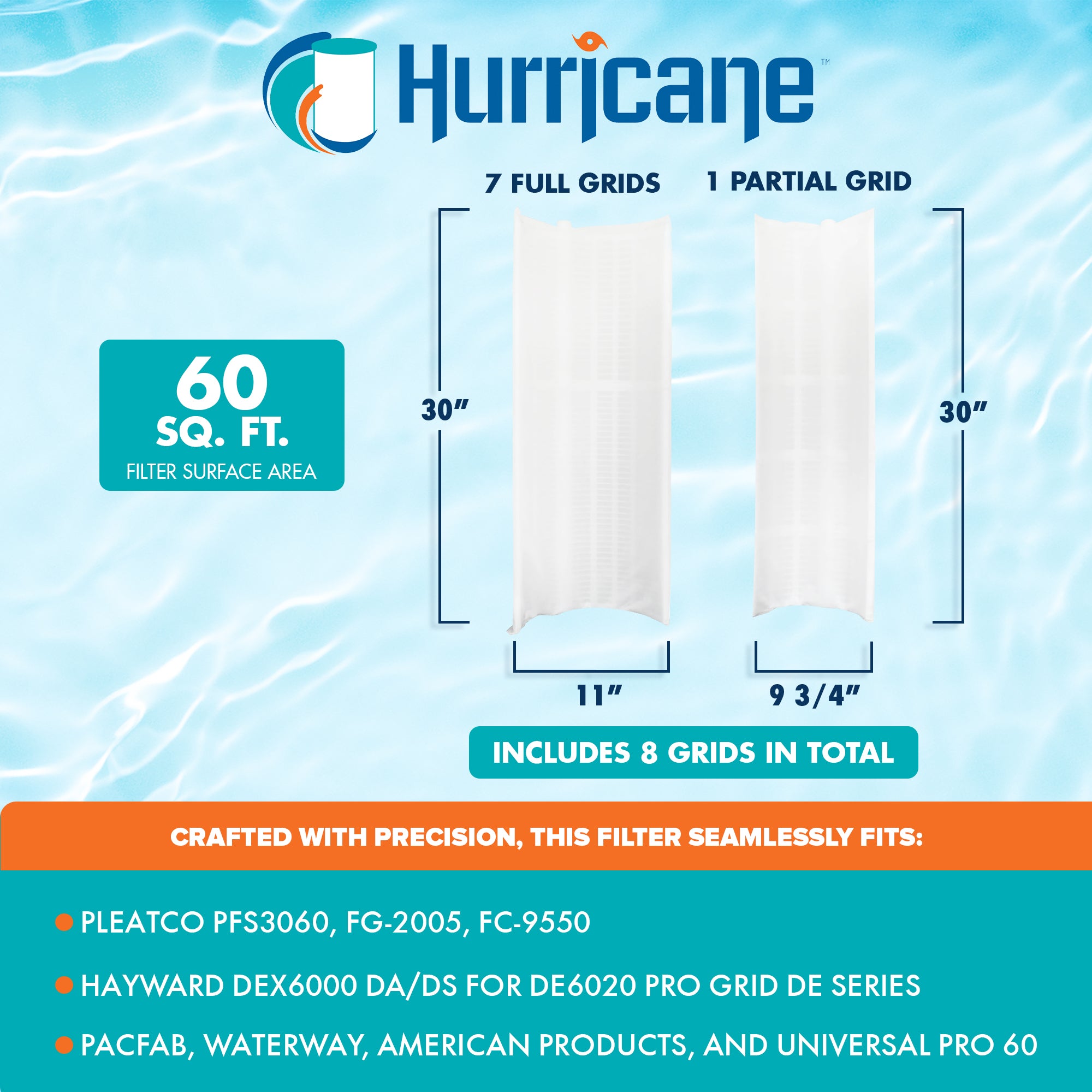 Hurricane 3 Pack HF-DE60-SET 60 Square Feet DE Grid Pool Filter Replacement