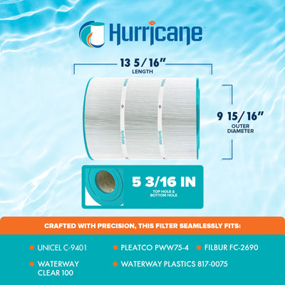 Hurricane HF9401-01 Advanced Pool and Spa Filter Cartridge Replacement, White
