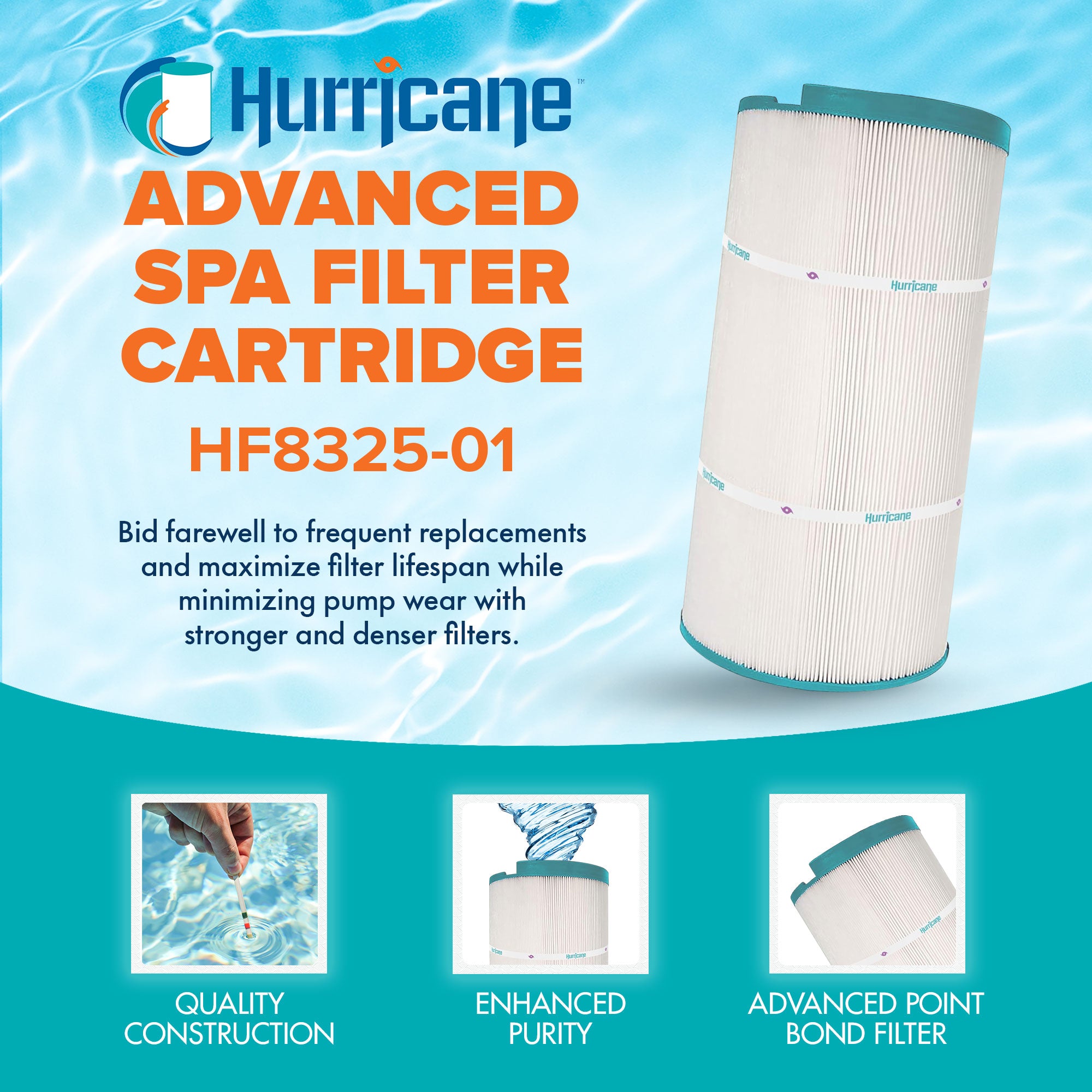 Hurricane Filters HF8325-01 Advanced Spa Filter Cartridge Replacement for PSD125U, Unicel C-8325, Filbur FC-2790, and Other Compatible Models
