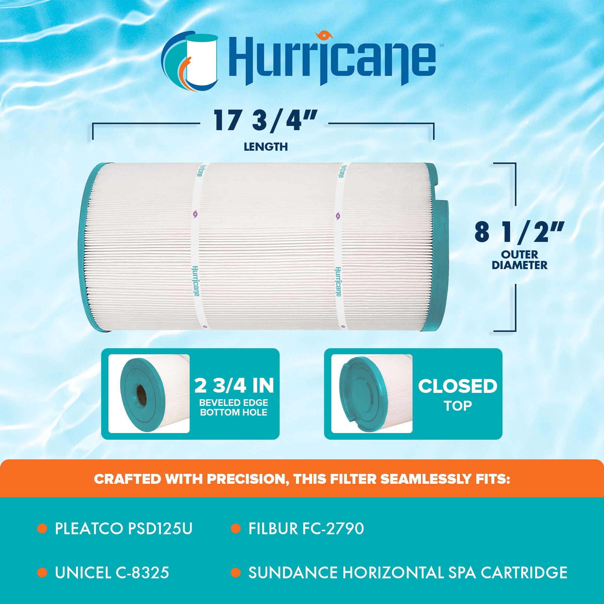 Hurricane Filters HF8325-01 Advanced Spa Filter Cartridge Replacement for PSD125U, Unicel C-8325, Filbur FC-2790, and Other Compatible Models