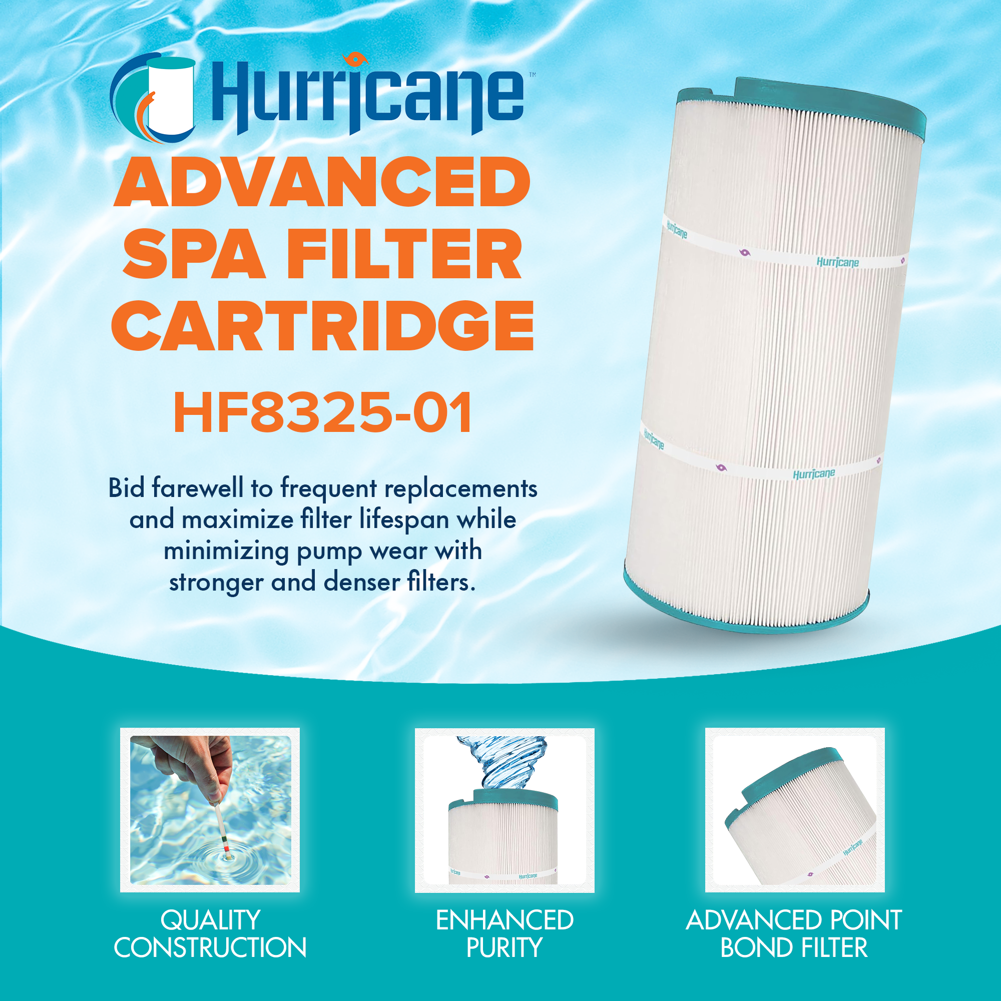 Hurricane Replacement Spa Filter Cartridge for PSD125U and Unicel C8325, 2 Pack - VMInnovations