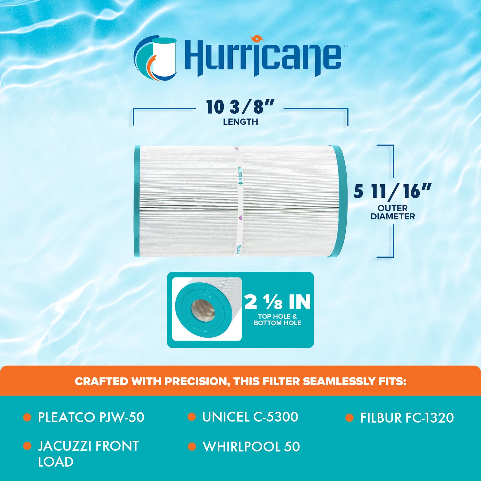 Hurricane Replacement Spa Filter Cartridge for PJW-50 & Unicel C-5300, 2 Pack - VMInnovations