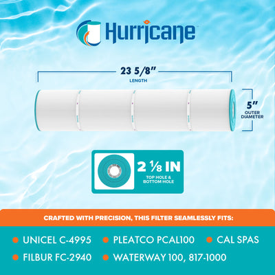 Hurricane Filter Cartridge for Unicel C-4995 & Pleatco PCAL100, White (Open Box)