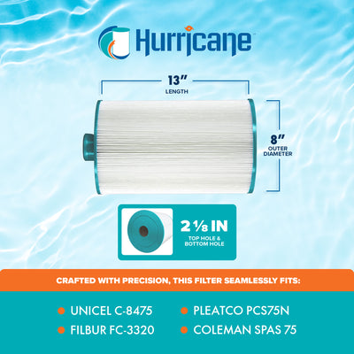Hurricane Advanced Spa Filter Cartridge for PCS75N, C-8475, and FC-3320, 4 Pack