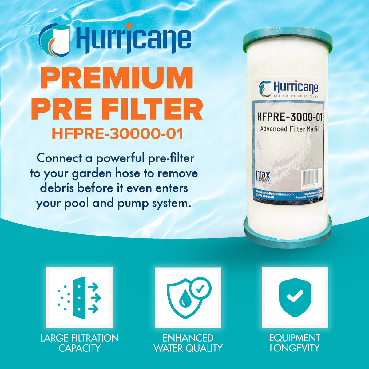 Hurricane Pre Fill Pool Filter Cartridge Replacement with Advanced Bonds, 4 Pack