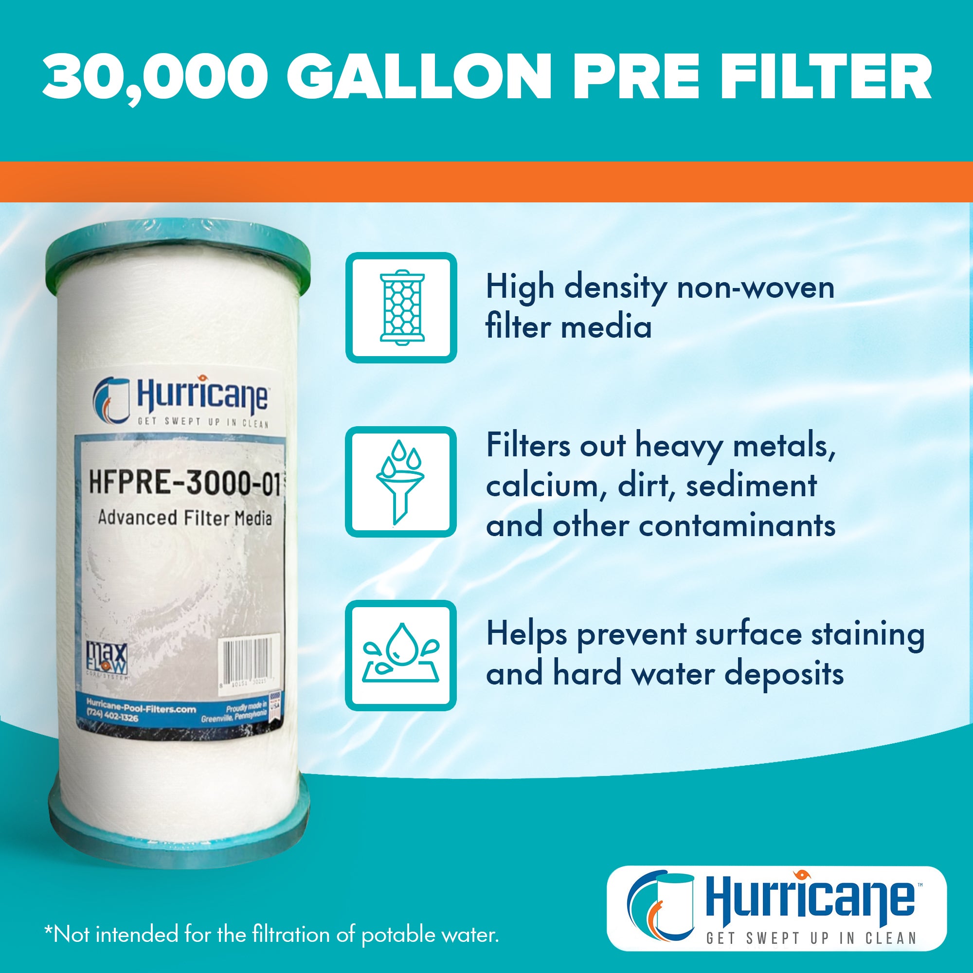 Hurricane Pre Fill Pool Filter Cartridge Replacement with Advanced Bonds, 2 Pack