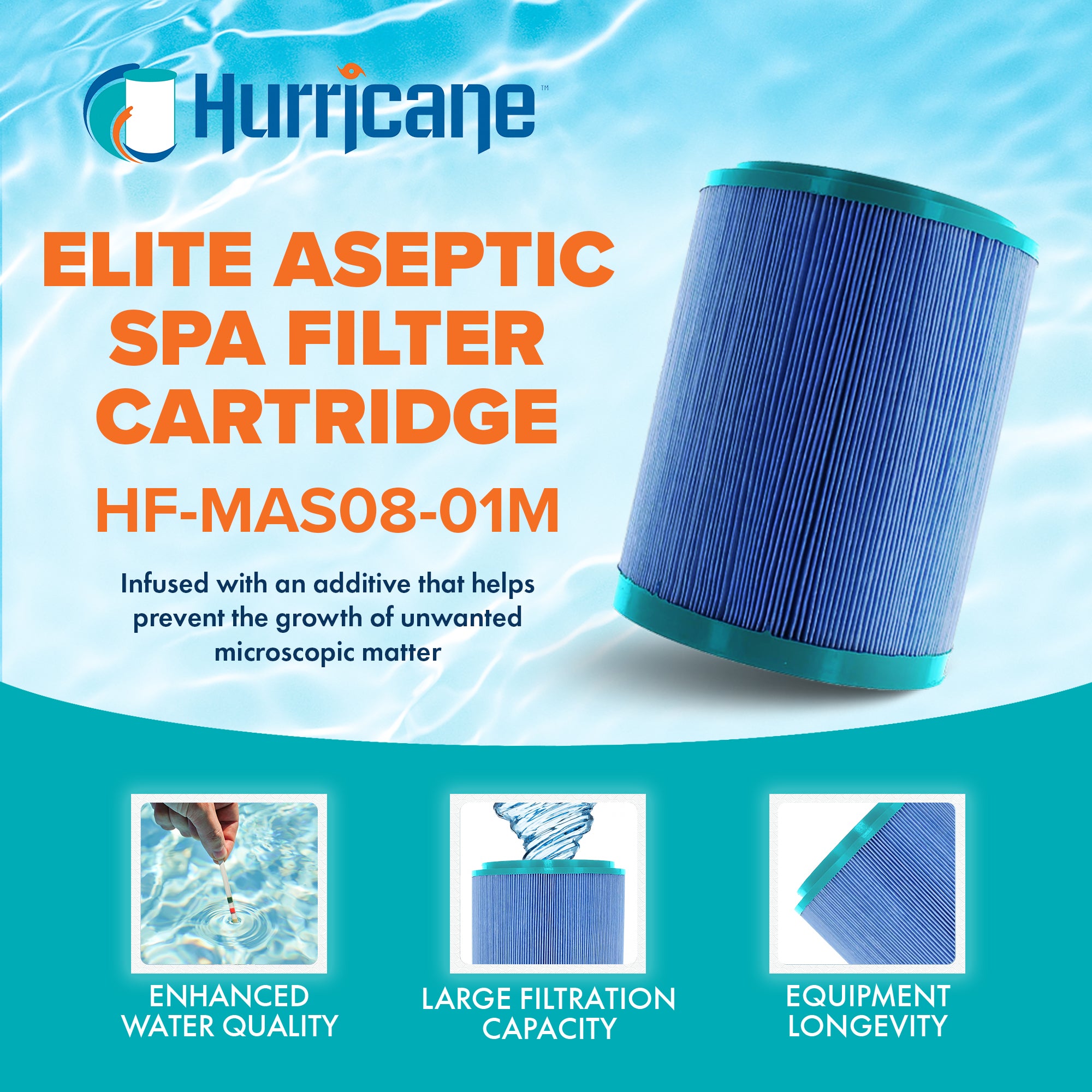 Hurricane Elite Aseptic Spa Cartridge Filter for PMA25-M, PMA-PROPAK2-M, 4 Pack