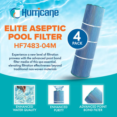 Hurricane Elite Aseptic Pool Filter Cartridge for C-7489/PA112/FC-1275 (4 Pack)