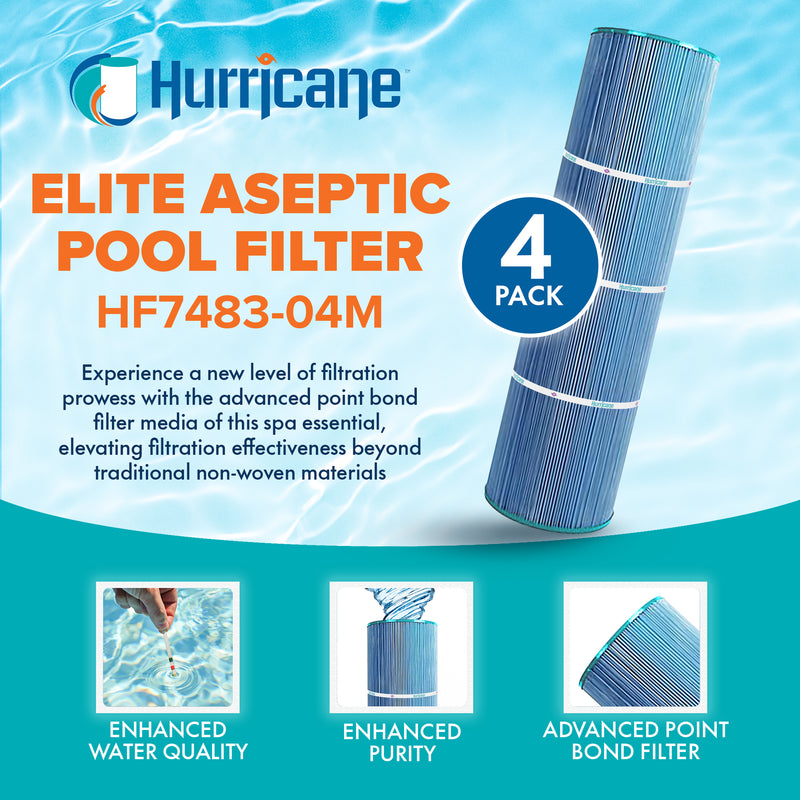 Hurricane Elite Aseptic Pool Filter Cartridge for C-7489/PA112/FC-1275 (4 Pack)