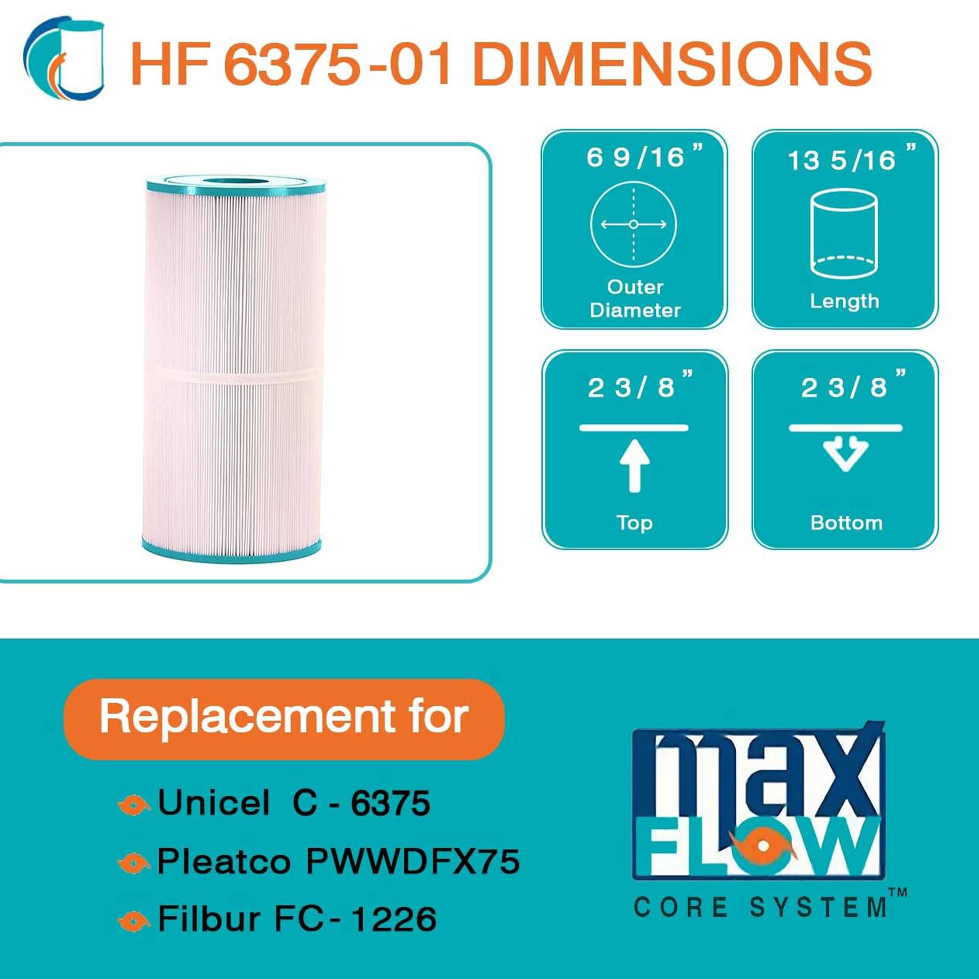 Hurricane Advanced Spa Filter for PWWDFX75, C-6375, and FC-1226, White(Open Box) - VMInnovations