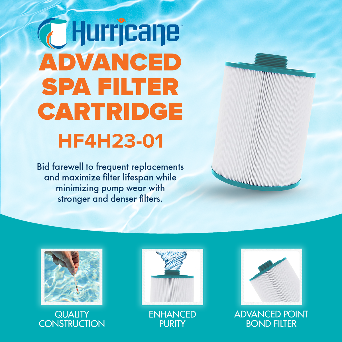 Hurricane 4 Pack HF4H23-01 Advanced Pool and Spa Filter Cartridge Replacement - VMInnovations