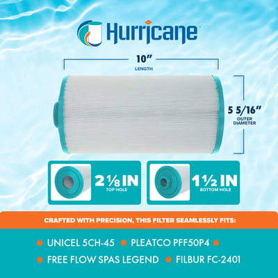 Hurricane Advanced Spa Filter Cartridge for 5CH-45, PFF50P4, and FC-2401, White