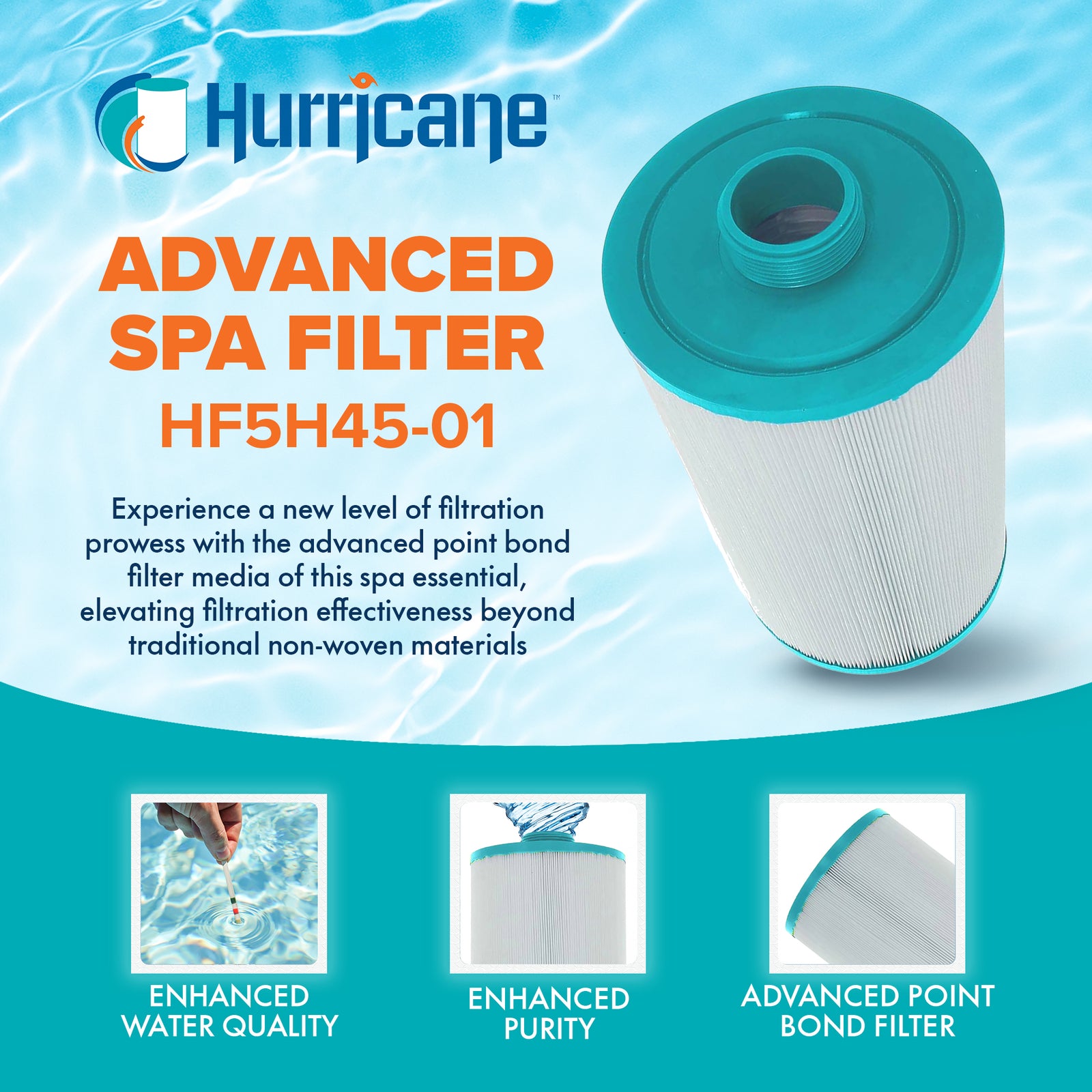 Hurricane 3 Pack HF5H45-01 Advanced Pool and Spa Filter Cartridge Replacement - VMInnovations