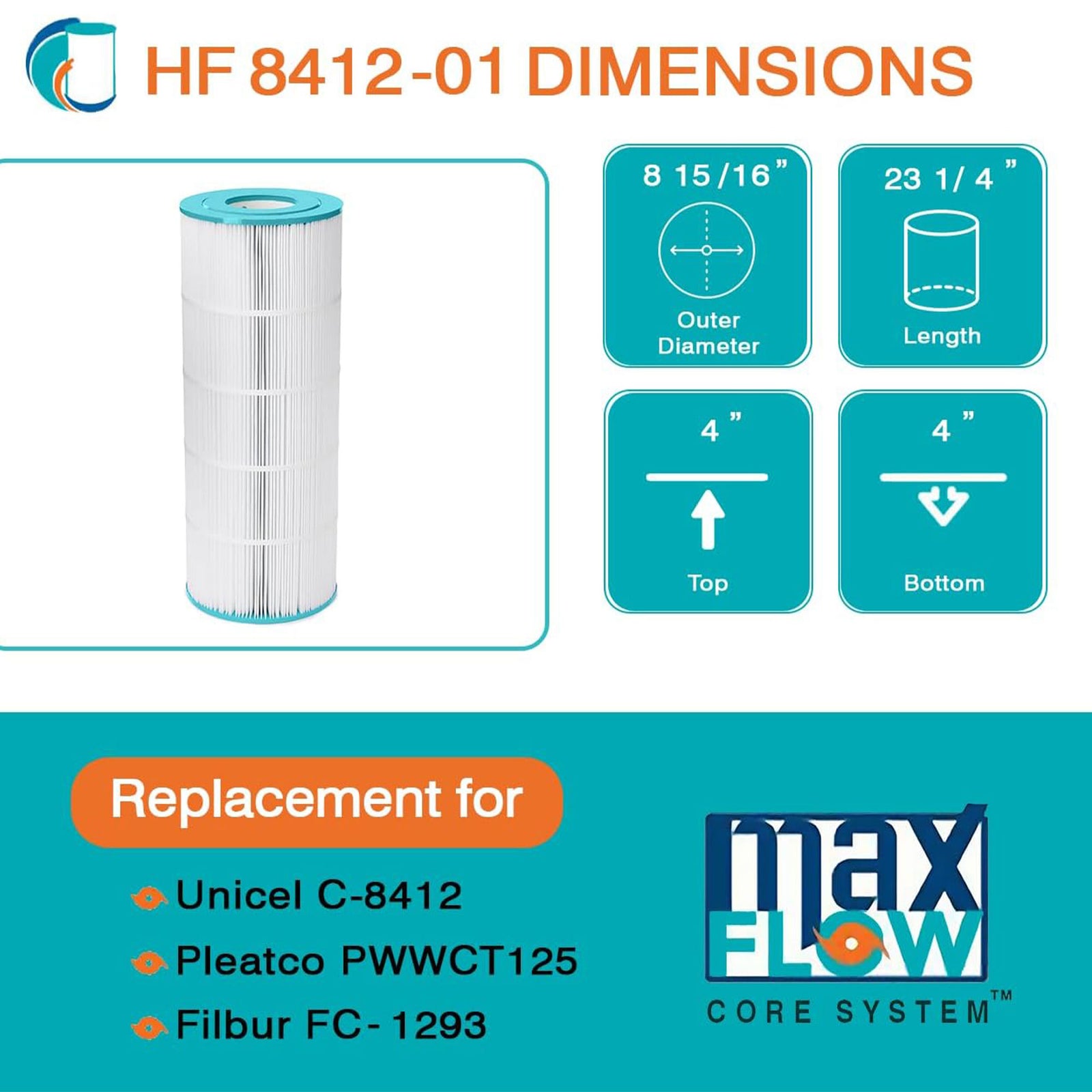 Hurricane Replacement Spa Filter Cartridge for PA175 and Unicel C-8412, 2 Pack - VMInnovations