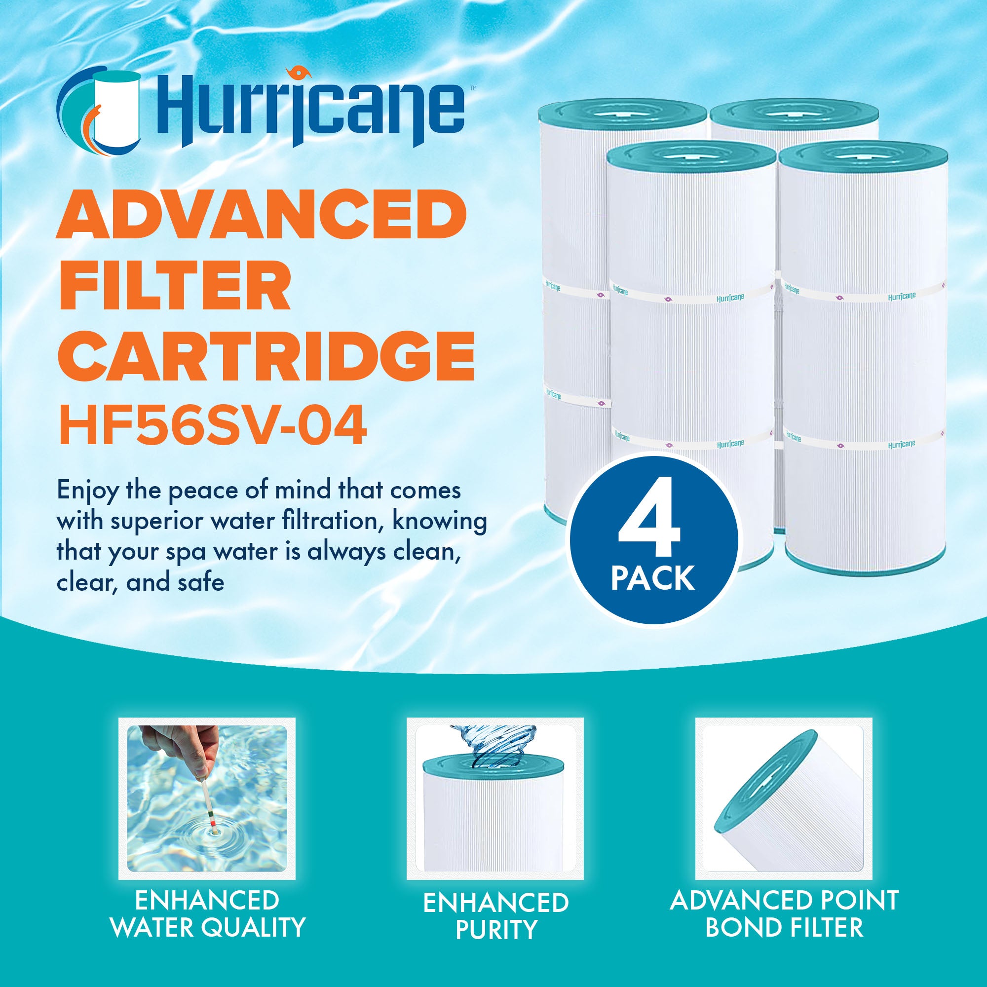 Hurricane 4 Pack HF56SV-04 Advanced Pool and Spa Filter Cartridge Replacement
