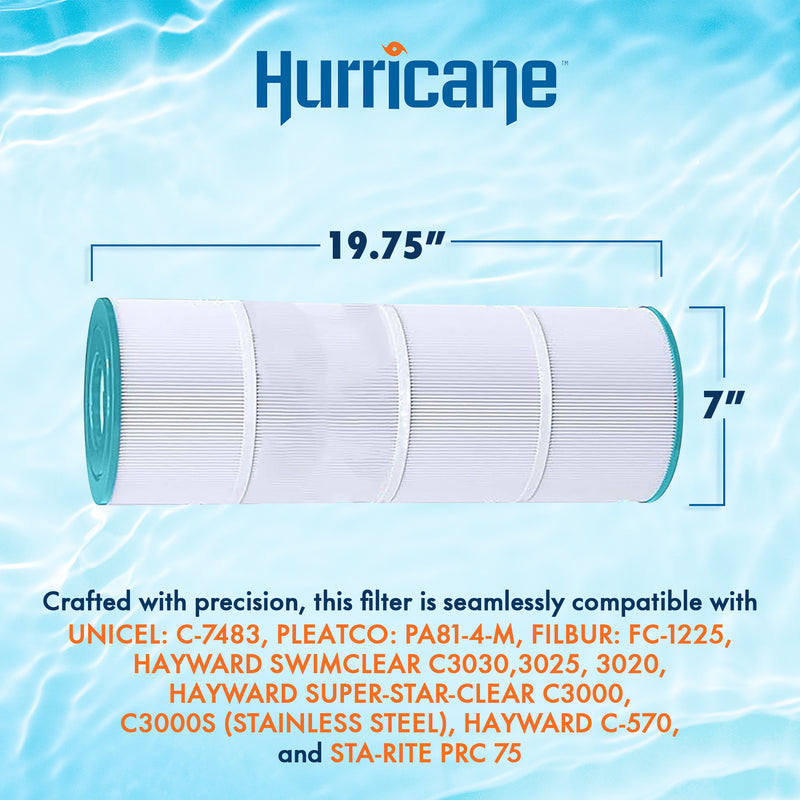 Hurricane Advanced Pool Filter Cartridge for C-7483, PA81-4-M, FC-1225 (4 Pack)